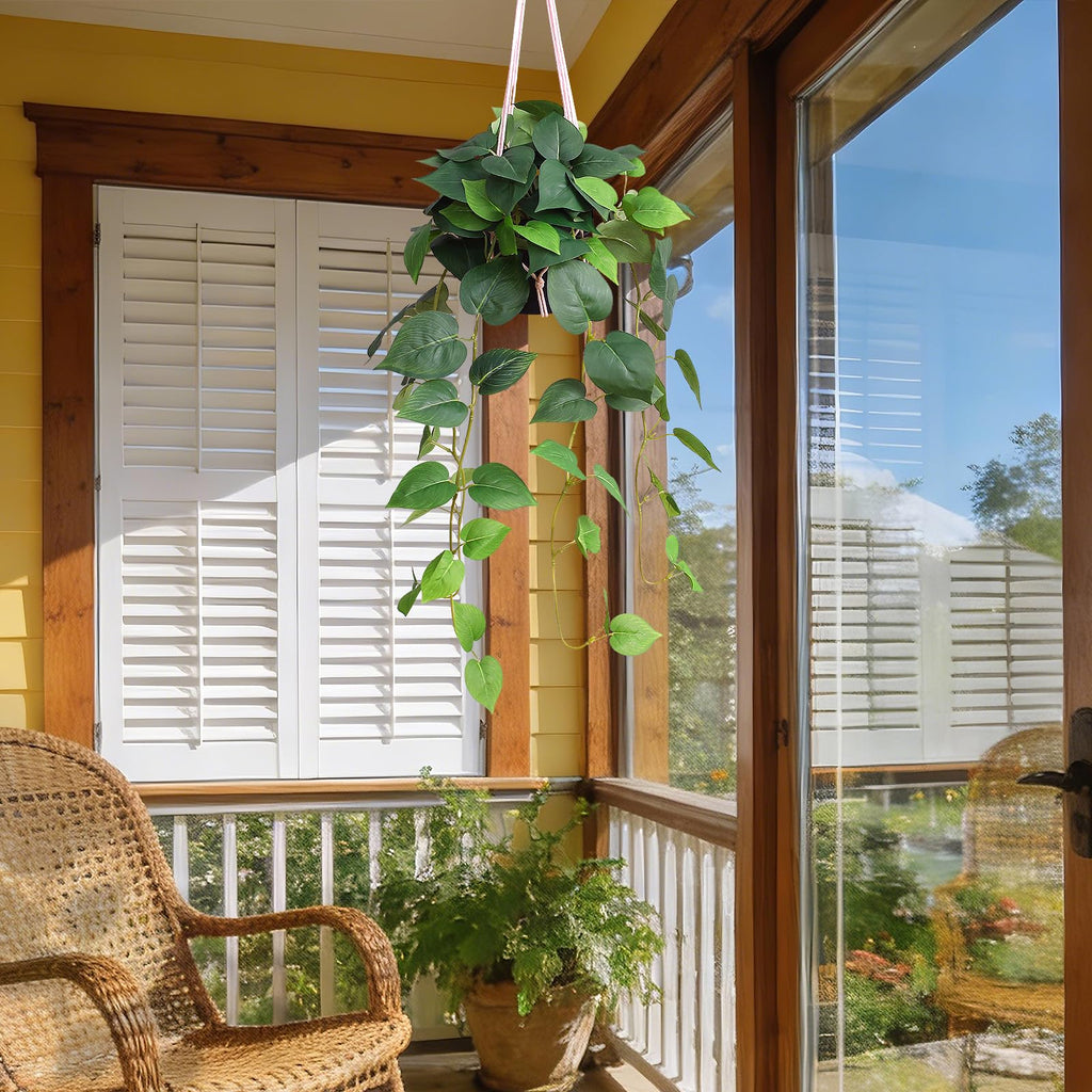 Fake Hanging Plants Artificial Decor Indoor Realistic Silk Devil's Ivy Hanging Potted Plants Faux Greenery Plant