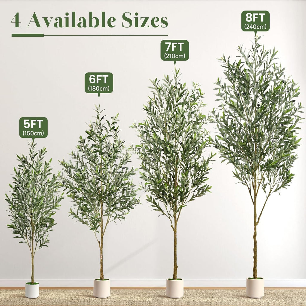 6FT Faux Olive Tree with Fruits White Pot, Indoor Home Decor