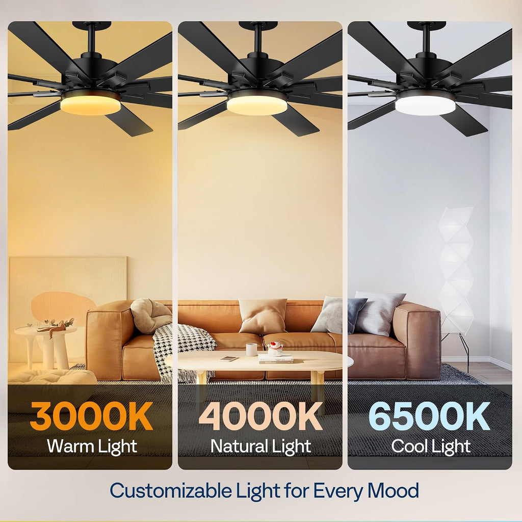 72 inch Ceiling Fans with Lights, Flush Mount Large Ceiling Fan with Remote Outdoor Indoor, Patios