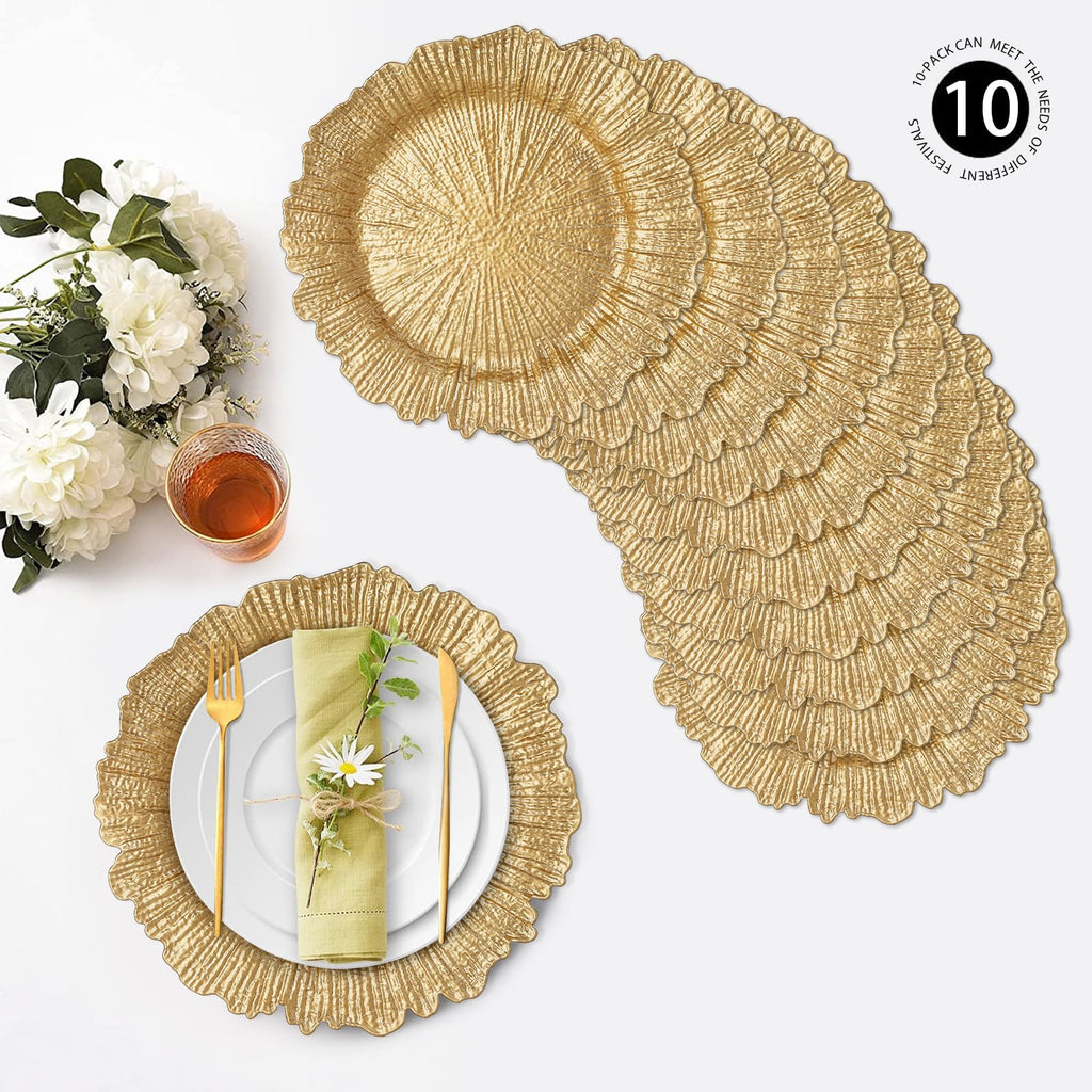 13" Set of 10, Round Reef Plate Chargers Bulk