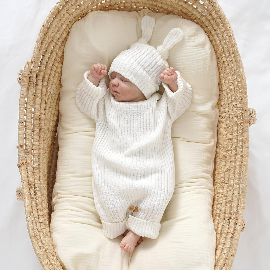 Baby Cotton Knit Romper & Hat Set