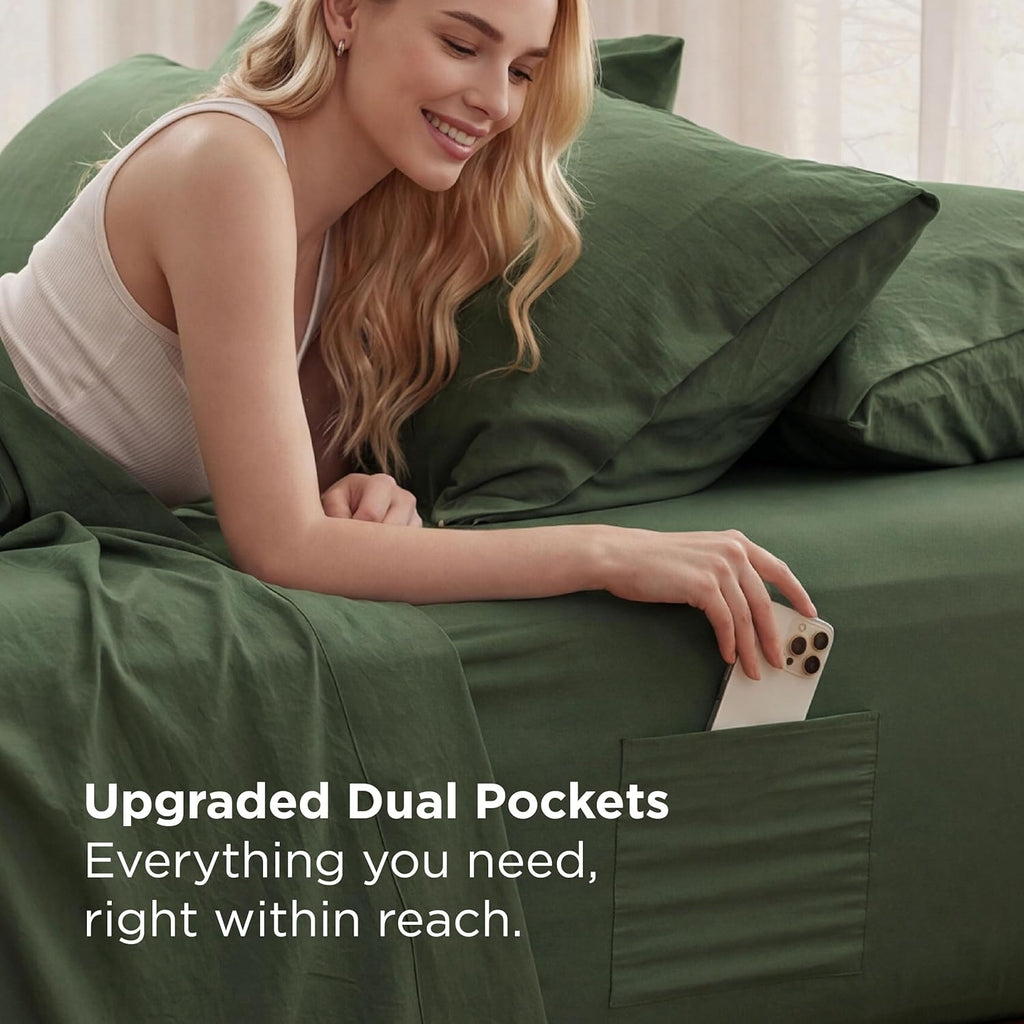 Deep Pocket King Sheet Set - 6 Piece, Prewashed Ultra-Soft King Sheets Set, Fits Mattresses Up to 18 Inches Thick