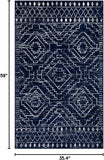 3x5 Washable Moroccan Area Rug, Low Pile Non-Slip Carpet for Entryway Kitchen Blue