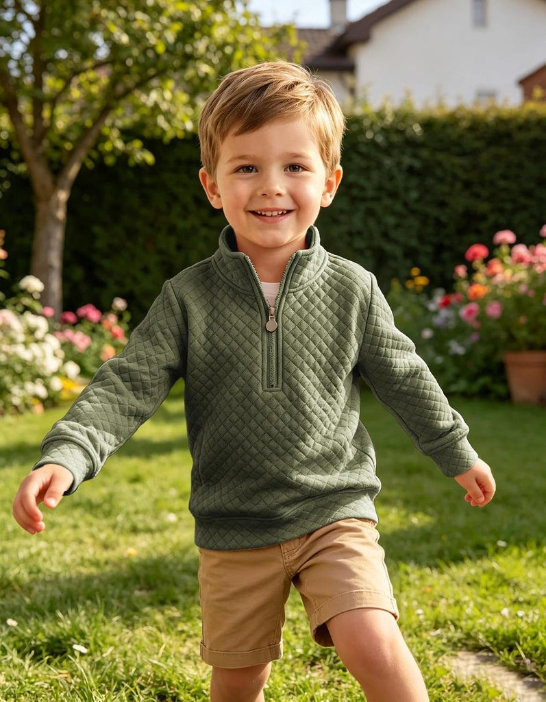 Toddler Boys Quarter Zip Quilted Sweatshirts Baby Kids High Neck Long Sleeve Pullover Shirt Clothes