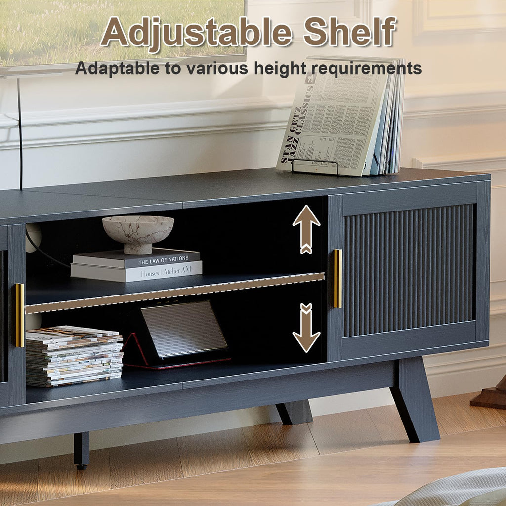 59.5" Fluted TV Stands for 65 Inch TV, Mid Century Modern