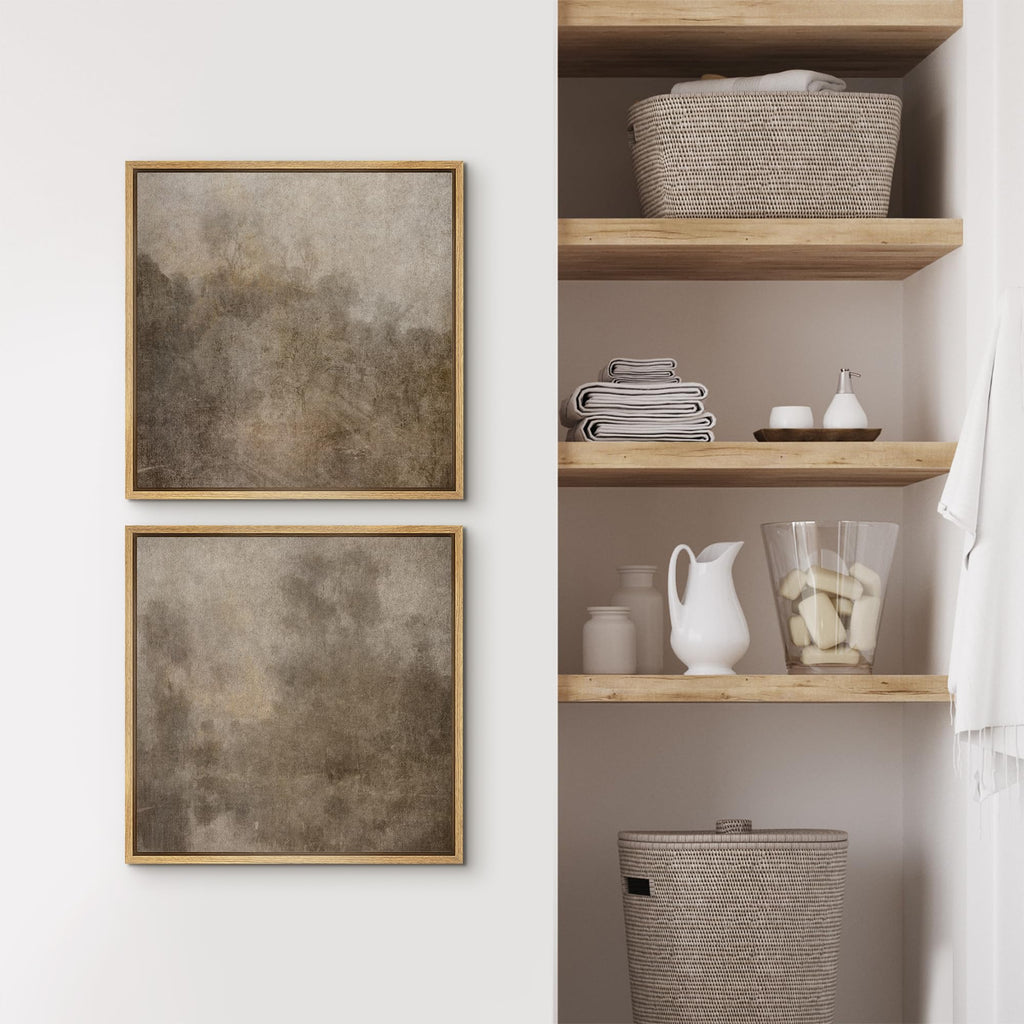 Framed Canvas Print Wall Art Set Vintage Rustic Neutral Tones with Subtle Patterns Illustrations Modern Art Minimal
