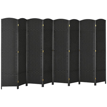 Room Divider 8 Panel Privacy Screen 5.6' Tall Wall Partition Black