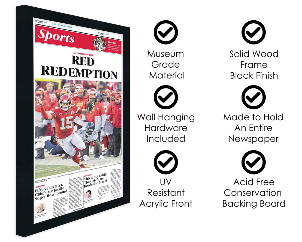 12x21.5 Frame for Newspapers | Solid Pine Natural Wood Frame, Black Finish | UV Resistant Picture Frame Grade