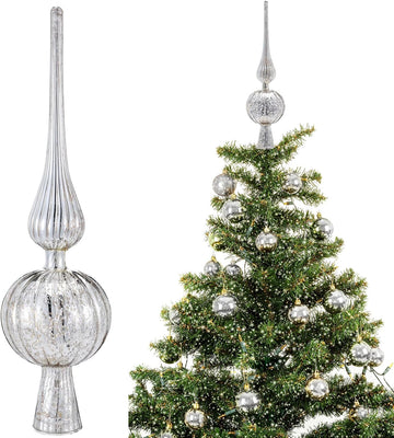 12" Mercury Glass Christmas Tree Topper,Classic,Sliver