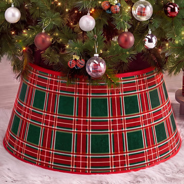24'' Christmas Tree Collar Red Green Tartan Plaid Velvet Christmas Decor