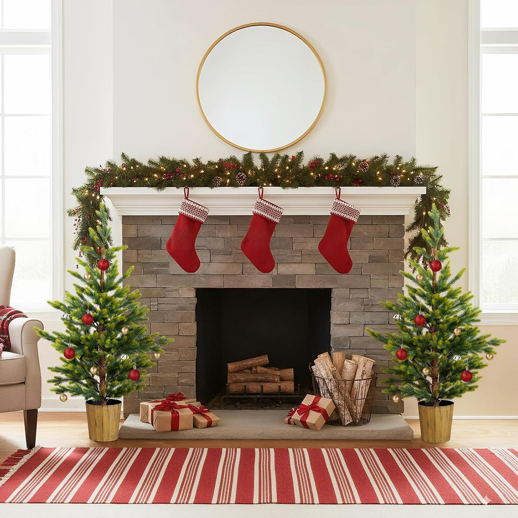 4ft Artificial Trees, Small PE Xmas Trees w/Plastic Pots, 119 Branch Tips Each, Perfect Symmetrical Holiday Decor Dec