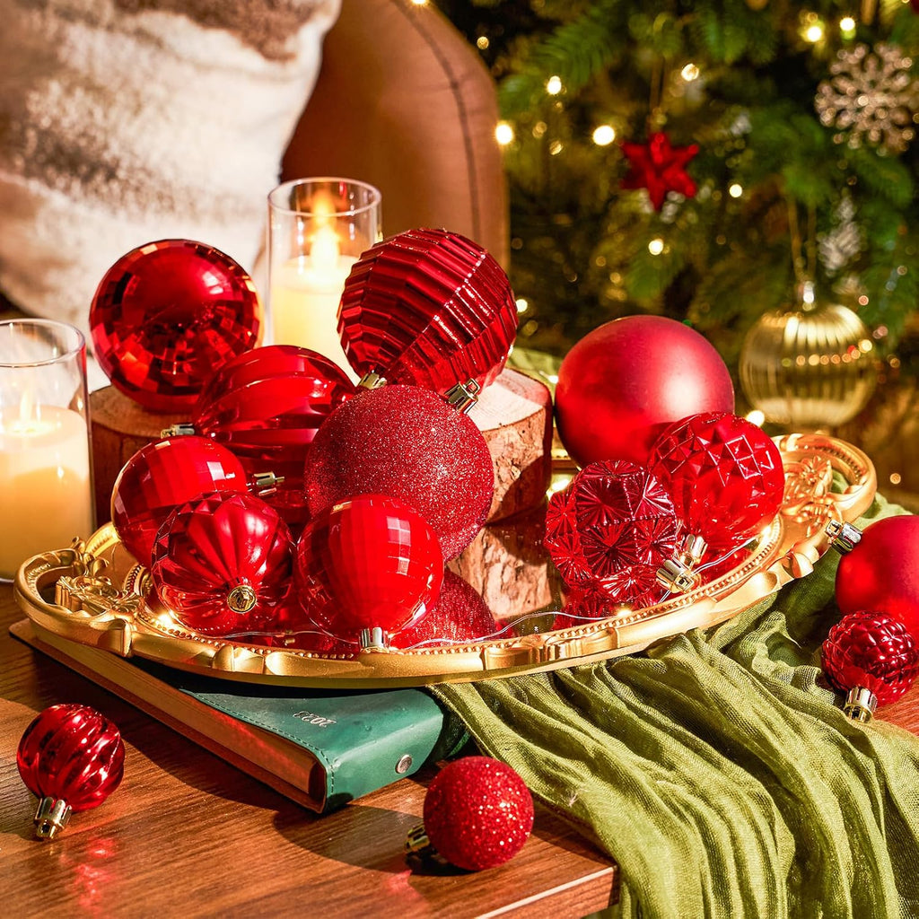 Christmas Tree Balls Ornaments, Red - Set of 47