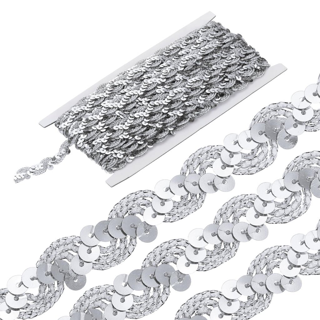 Sequins Beaded Lace Trim 0.6 Inch Silver - 13 Yard