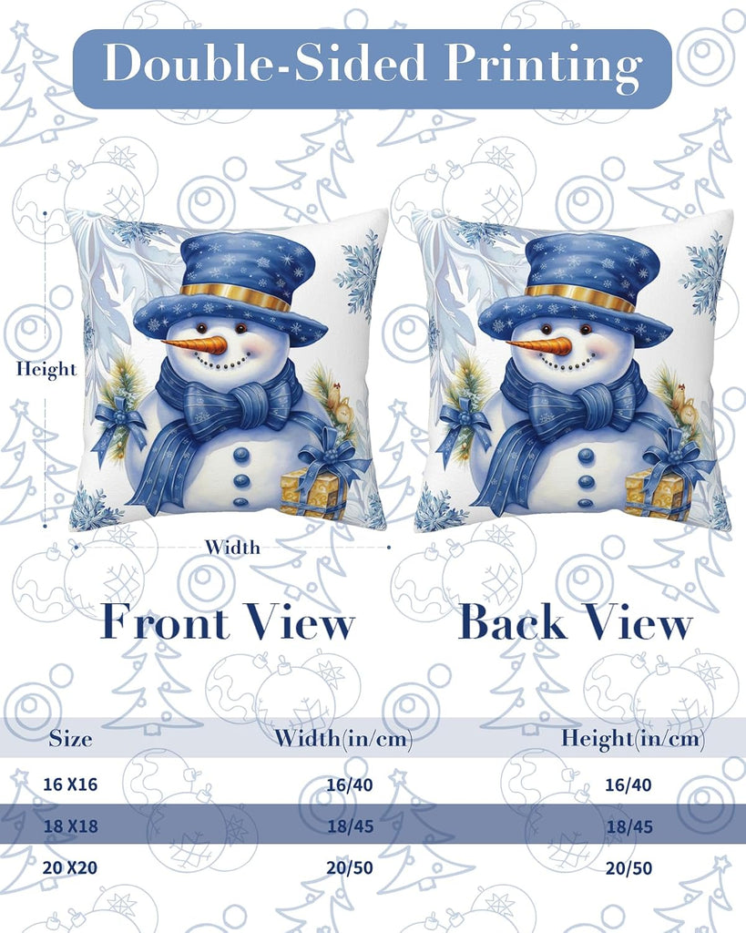 Christmas Pillow Covers,Blue Snowman Pillow Case Christmas Decorative Stuff Winter Decorations Couch Cushion - Set of 4