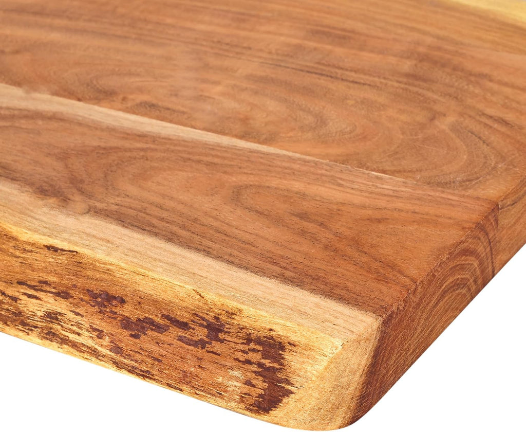 Acacia Wood Cutting Board with Oval Handle 14 x 11 Inch | Live Edge Cheese Board, Charcuterie Tray, Chopping and