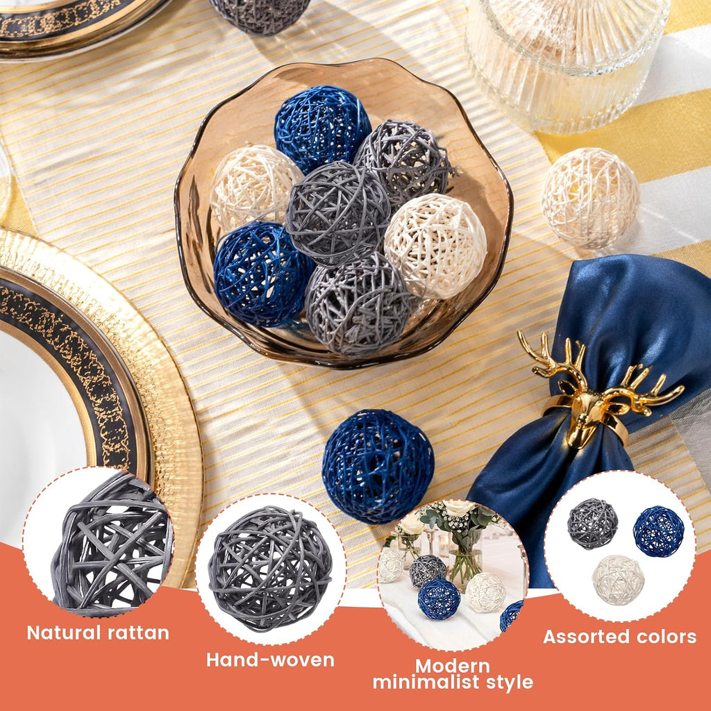 3.15'' Natural Rattan Decorative Balls for Bowls Home Decor Wedding - Set of 6