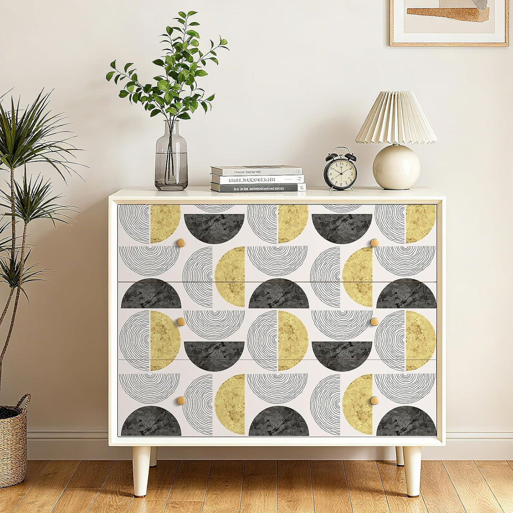 17.5"x275" Mid Century Modern Geometric Peel and Stick Wallpaper Gold Black Half Circle Wallpaper Bedroom Wall Paper