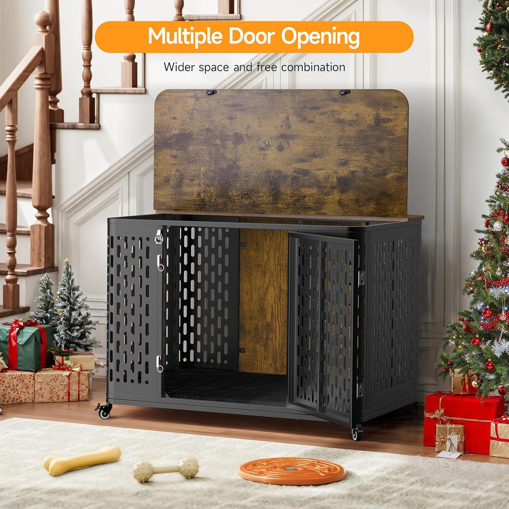 Heavy Duty Dog Crate Furniture for Large Dogs with Flip Top