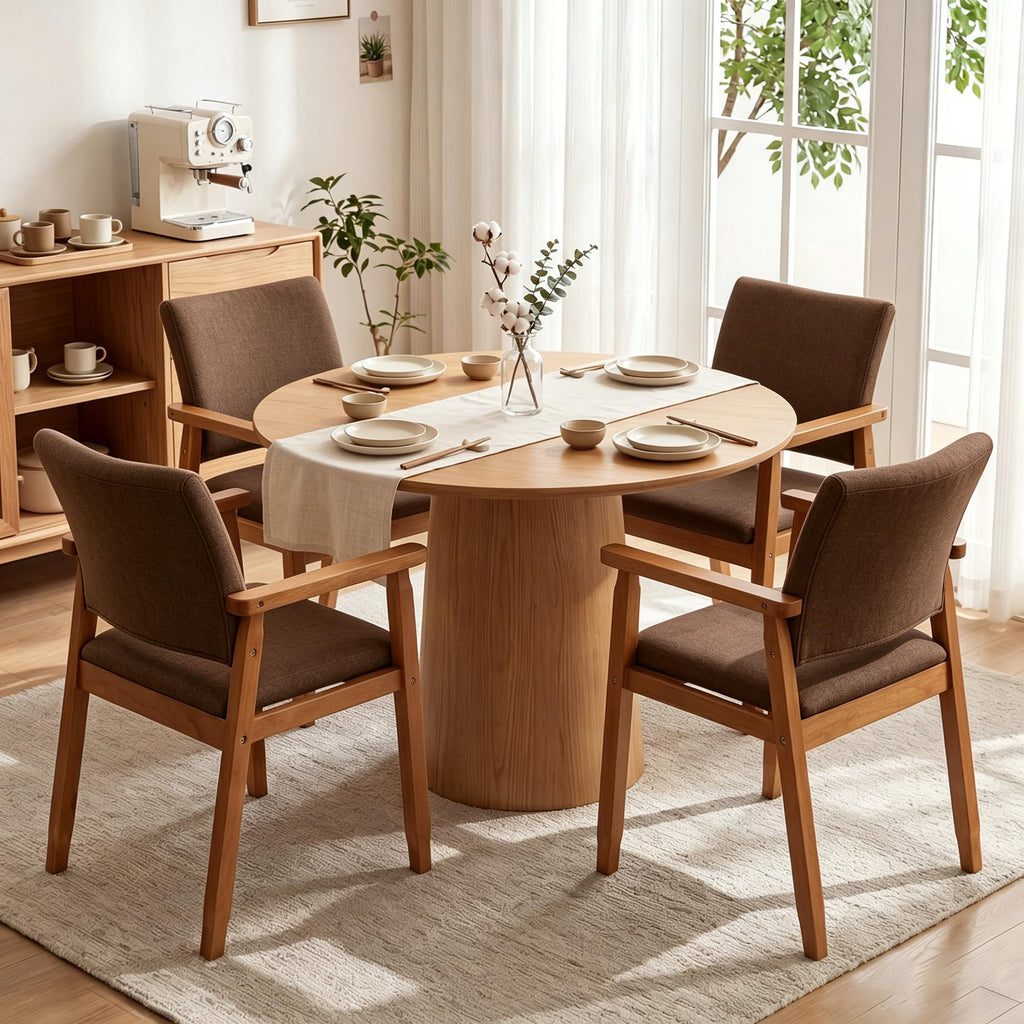 Linen Fabric Dining Chair with Arms, Solid Wood Frame, 320 lbs Load Capacity, Mid-Century Modern Upholstered Side