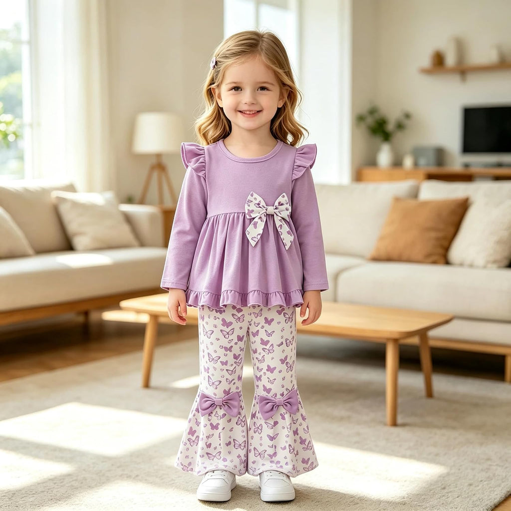 Toddler Girl Fall Winter Clothes Ruffle Top Flare Pants 2Pcs