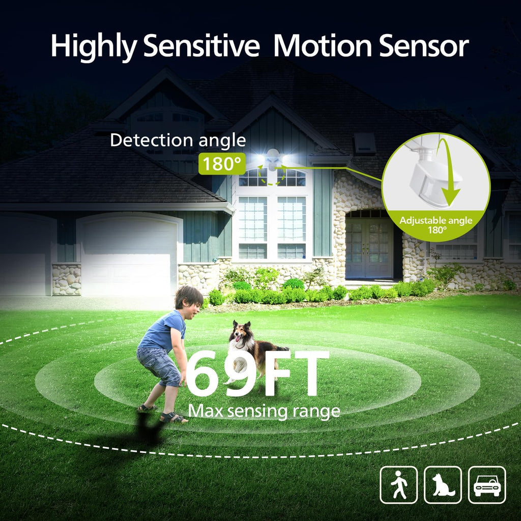 44W 4200/3500 lm LED Security Light Outdoor Motion Sensor/Switch Control, 5000K Daylight Flood Light, Waterproof, 2