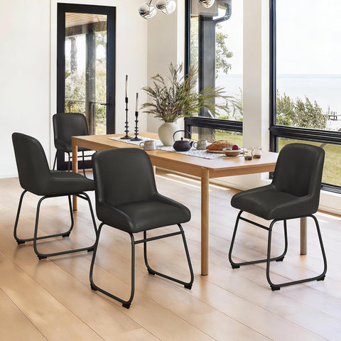 Dining Chairs Set of 4, Modern Upholstered Kitchen Chairs with Padded Back and Metal Legs, Black
