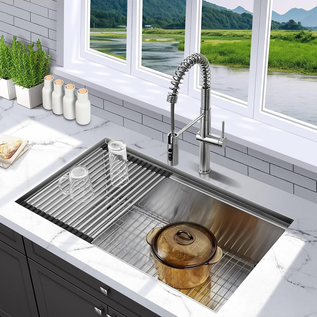 Undermount Kitchen Sink Workstaion 32x19x10 Inch Stainless Steel | 10" Deep Basin ,18 Gauge T304 Large Single Bowl