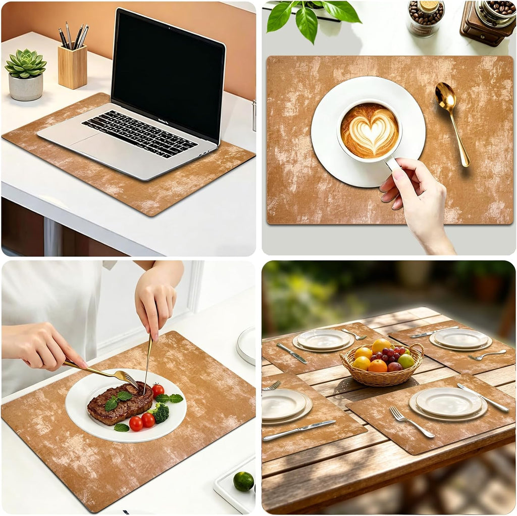 Faux Leather Placemats, 11.8"x17.7", Apricot - Set of 4