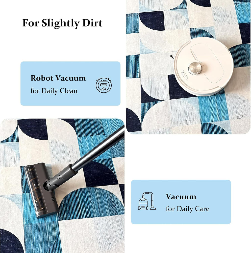 Washable Area Rug Geometric Style Modern Rugs, Blue Checkered Rug Soft Low Pile Lightweight Rugs Indoor Non Slip
