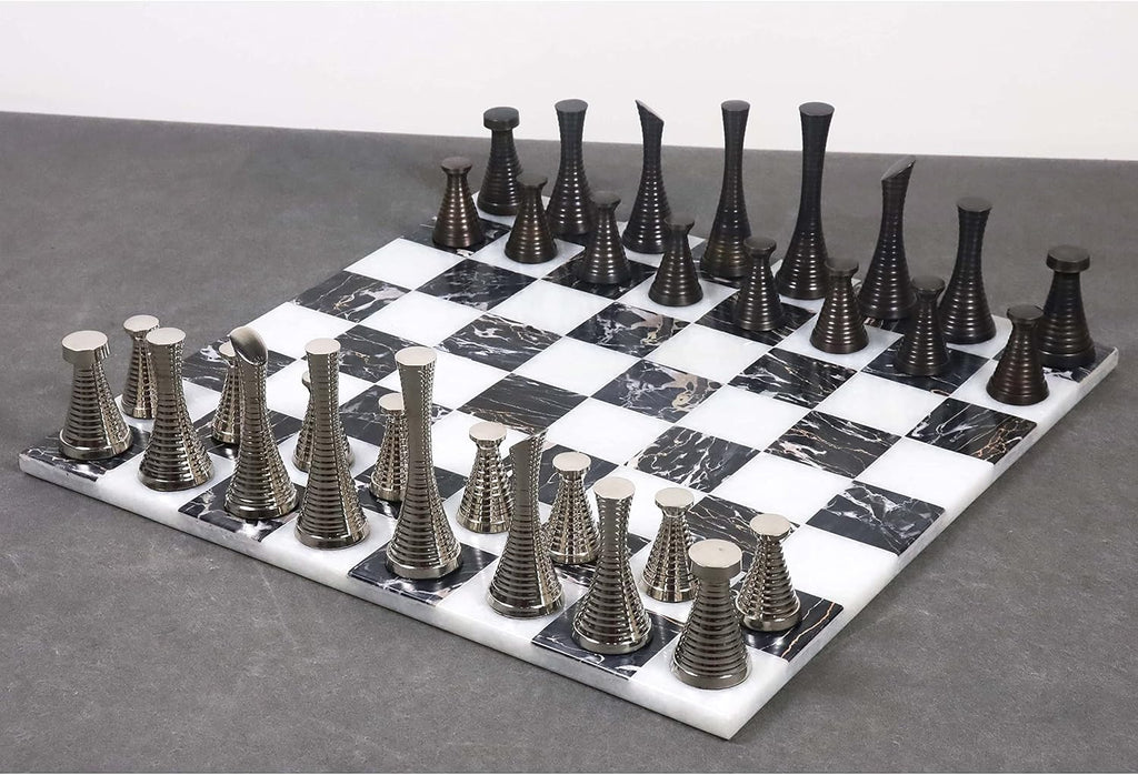 15'' Borderless Marble Stone Luxury Chess Board - Black and White Stone