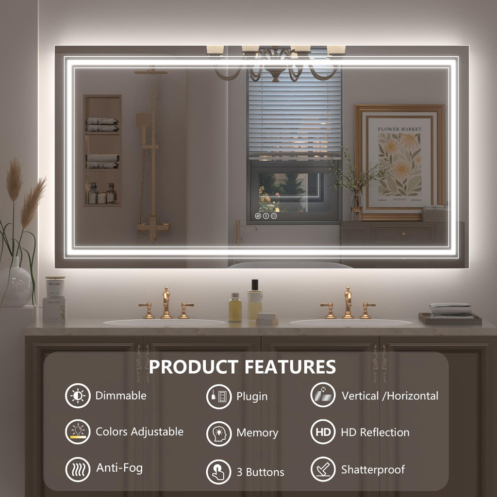 55x30 LED Bathroom Mirror for Wall