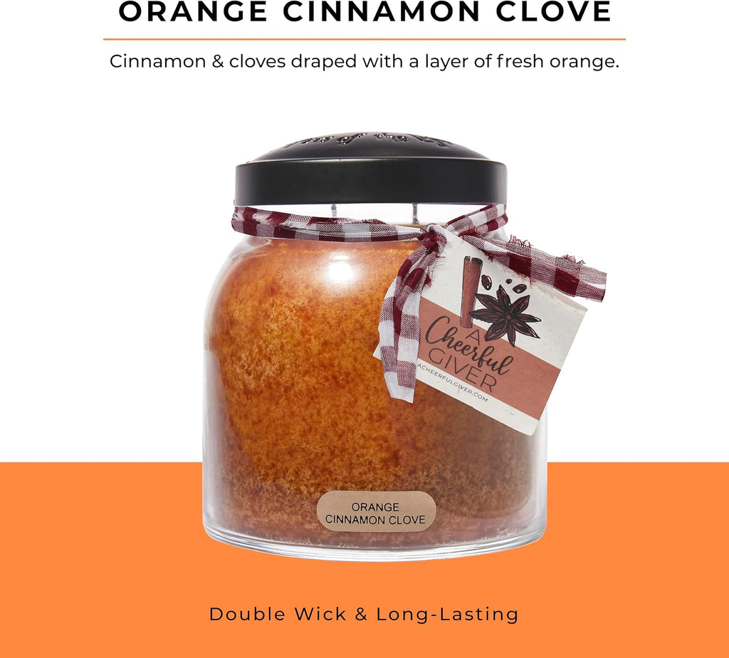 Orange Cinnamon Clove - 34oz Papa Scented Candle Jar with Lid - Keepers of the Light - 155 Hours of Burn Time, Gift - Set of 34