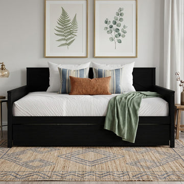 Minot Twin Wood Daybed with Trundle, Black