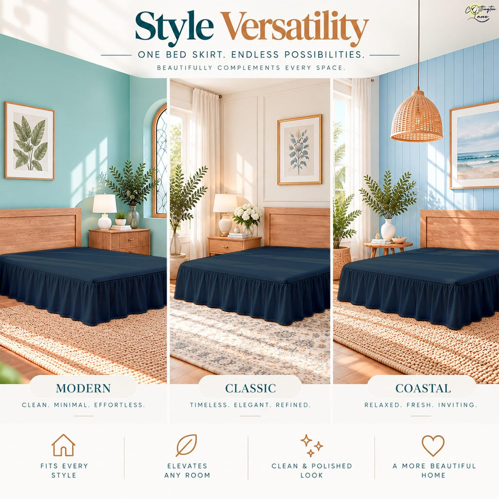 Queen Size Ruffle Bed Skirt 16 Inch Drop, Navy Blue