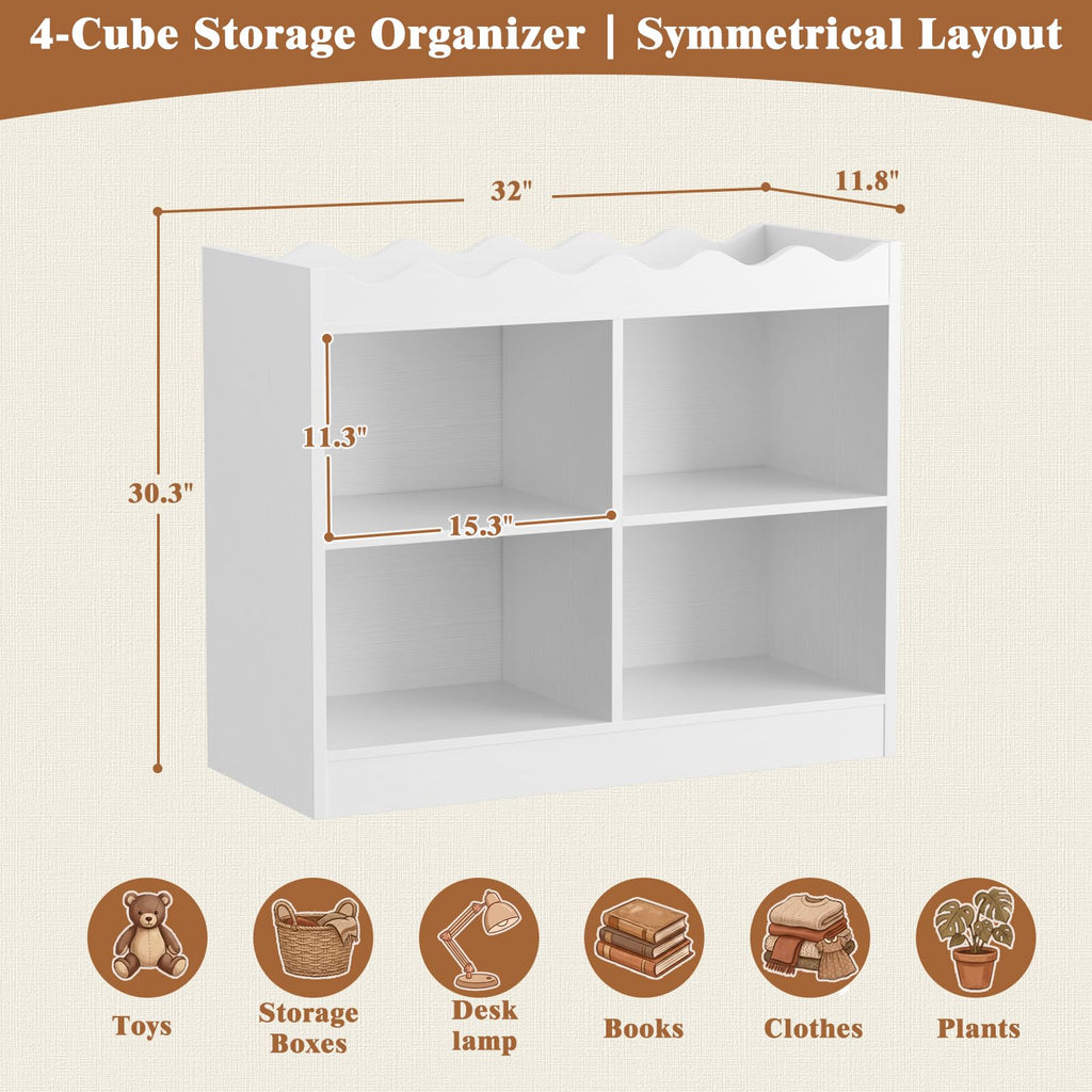 Scalloped 4 Cube Storage Organizer, 3-Tier Short Cube Bookshelf 32"
