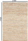 Area Rug 2x3 feet - Premium Wool and Jute Blend Handwoven Rugs - Natural Fiber Chunky Stripe Design 