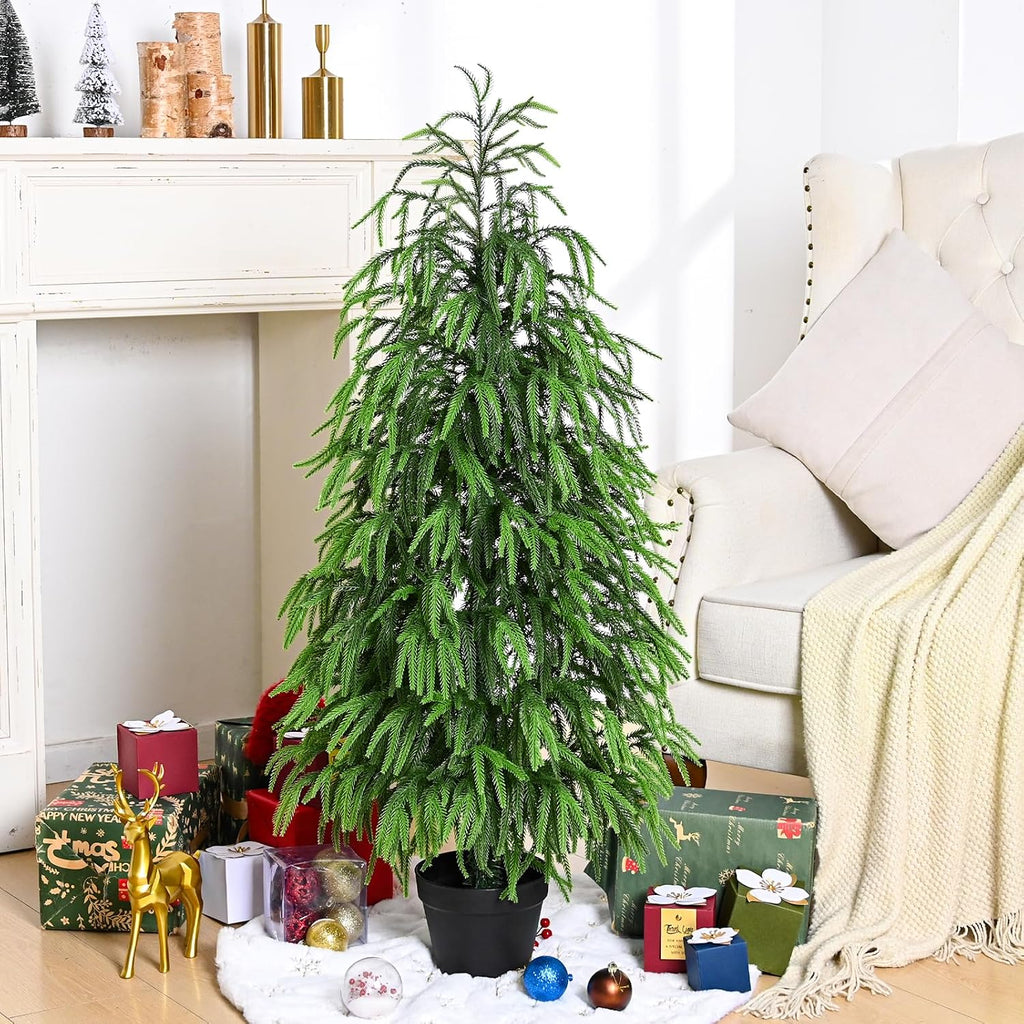 Artificial Norfolk Pine Tree, 4 ft Realistic Christmas Tree, Fake Potted Plants for Front Porch Outdoor Indoor Garden