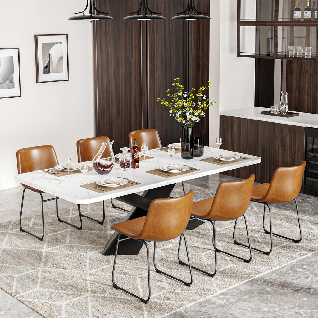 Dining Chairs Set of 2, 18in PU Leather Modern Kitchen Chairs, Brown