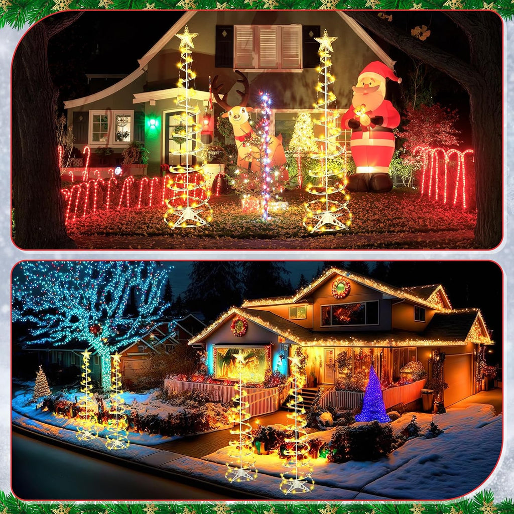 4 Pack 6 ft LED Christmas Spiral Tree Light Outdoor, Star Topper