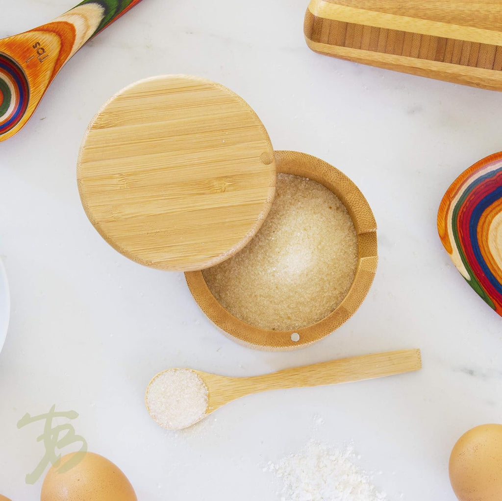 Little Dipper Salt Cellar Bamboo Storage Box with Magnetic Swivel Lid, 6 Ounce Capacity, Includes Salt Spoon