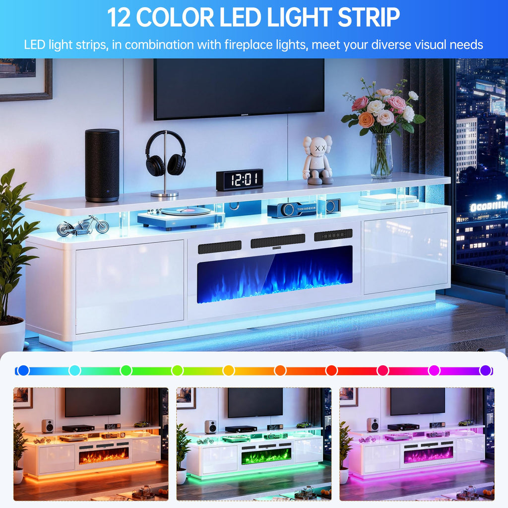80" Fireplace TV Stand for TVs UP to 90", Entertainment Center with 36" Fireplace & Double LED Lights, TV Console