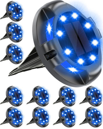 Solar Ground Lights Uplight Sidelight Waterproof 12 Pack Blue