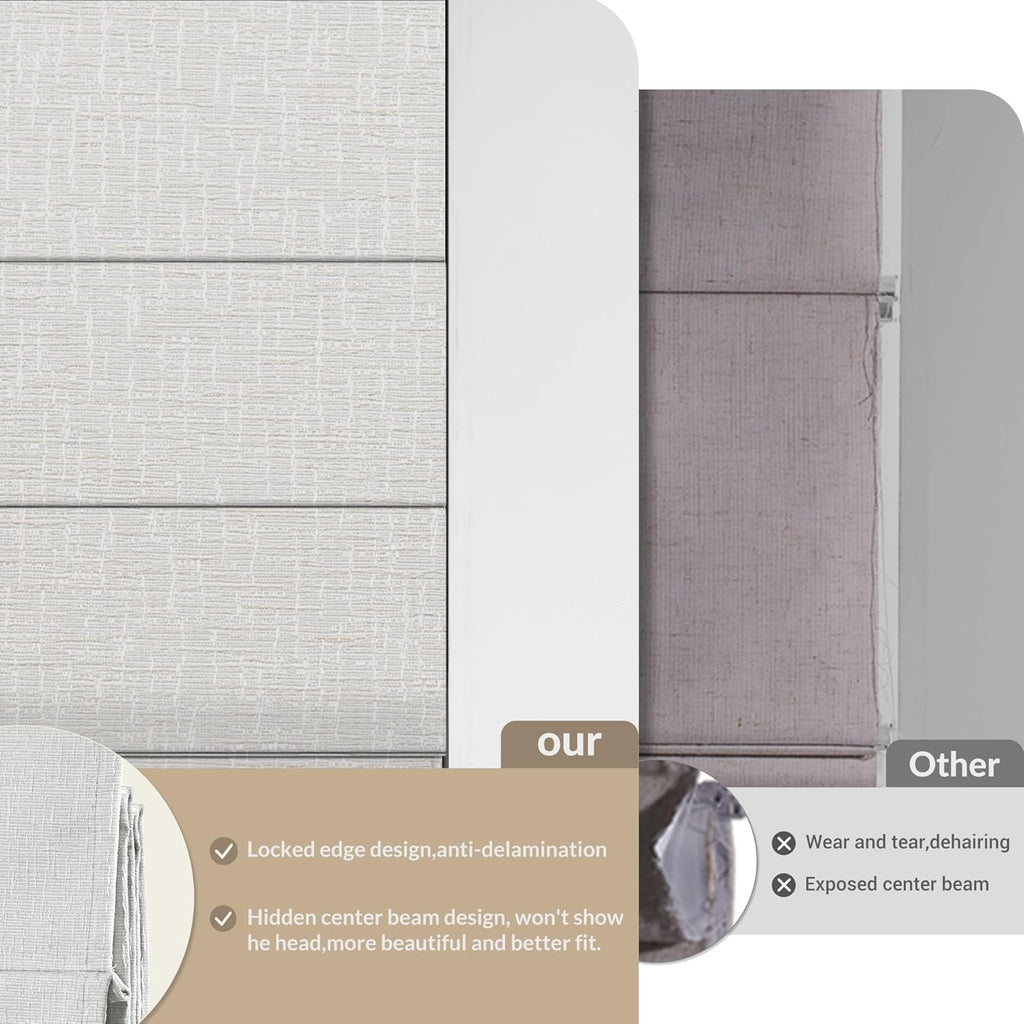 No Drill Cordless Roman Shades for Windows, No Fray Blackout Top Down Bottom Up Roman Blinds No Tools,Easy Install