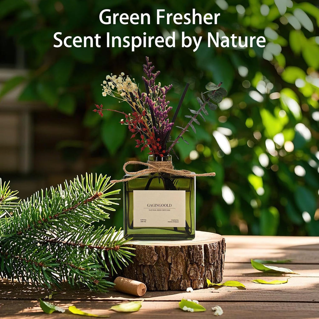 Reed Diffuser, 6.09 oz Earthy Sandalwood Scent Diffuser with Sticks & Dried Flowers, 120 Days Long Lasting diffusers