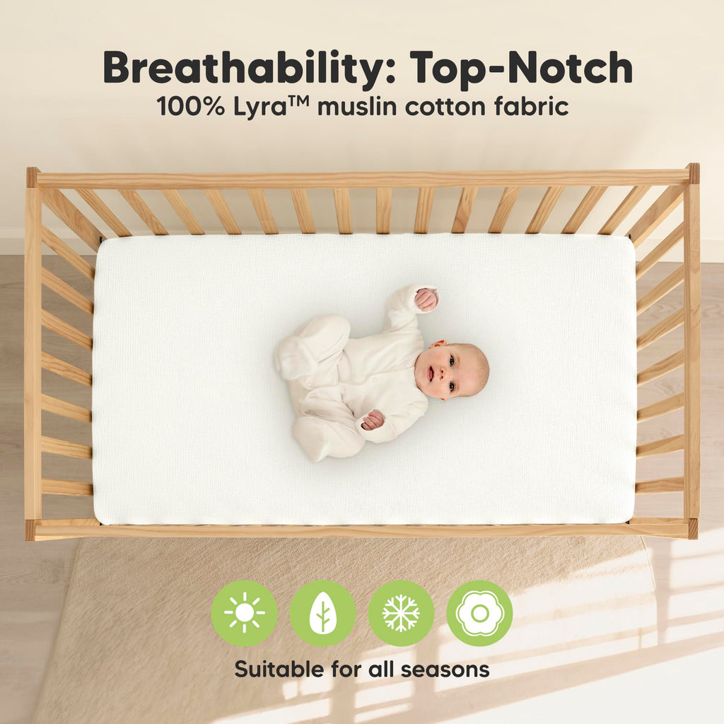 2-Pack Muslin Crib Sheets for Boy, Girl, 52x28 Fitted(Soft White)