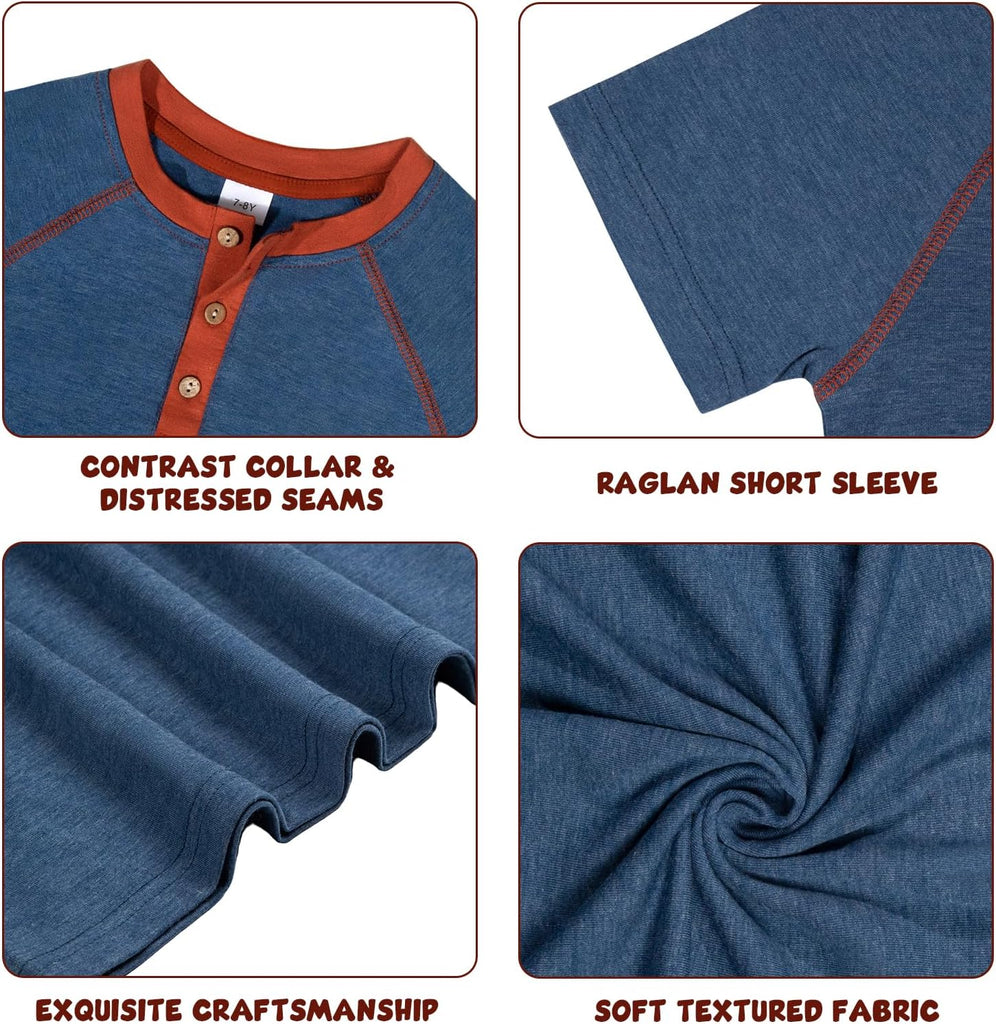 Boy's Henley Shirts Kids Short Sleeve Stylish T-Shirt