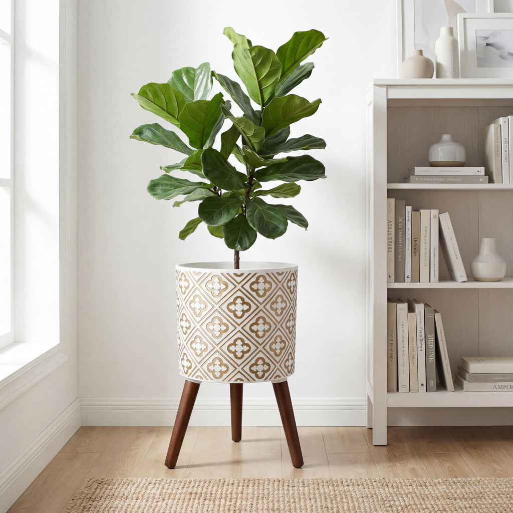 Naclto 12 Inch Planter Pot with Stand, Plant Stand Plant Pot for Indoor Plants, Large Modern Flower Pots Indoor Outdoor