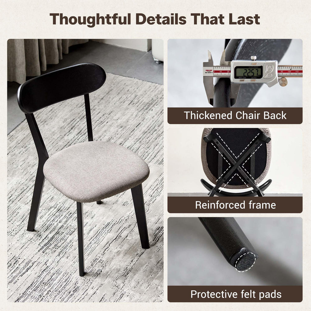 Oak Dining Chairs Set of 4, Solid Wood Upholstered Kitchen Chairs with Curved Backrest, Mid Century Modern Dining