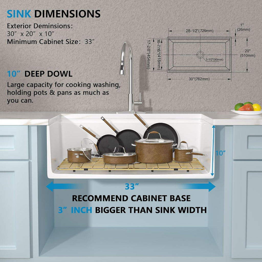 30 White Farm Sink Workstation - 30 Inch Farmhouse Kitchen Sink Workstation with Slide Ledge Apron Front Reversible