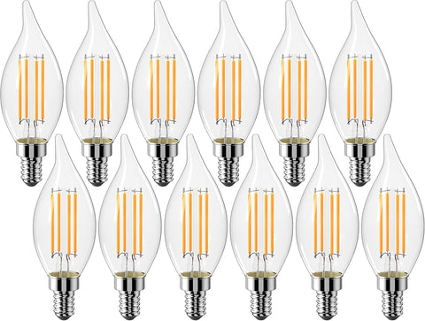 Dimmable E12 Candelabra LED Light Bulbs 60 watt Equivalent, 2700K Warm White Chandelier Candle Bulb, 6W 650 Lumen
